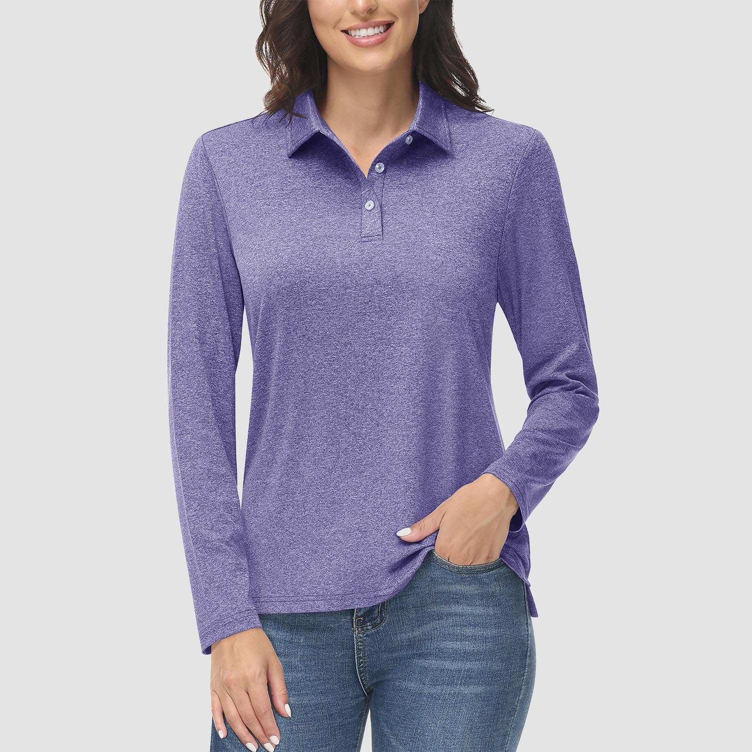 Women's Polo Shirts Long Sleeve UPF 50+ Sun Protection Golf Shirts Quick Dry Athletic Workout Collared Shirt