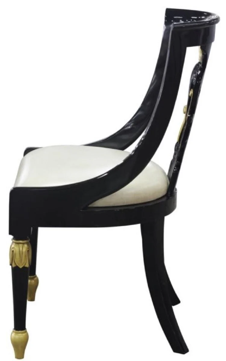 Casa Padrino Silla de Comedor Barroco de Lujo Negro / Oro / Blanco 53 x 58 x H. 89 cm - Muebles de Comedor Barrocos