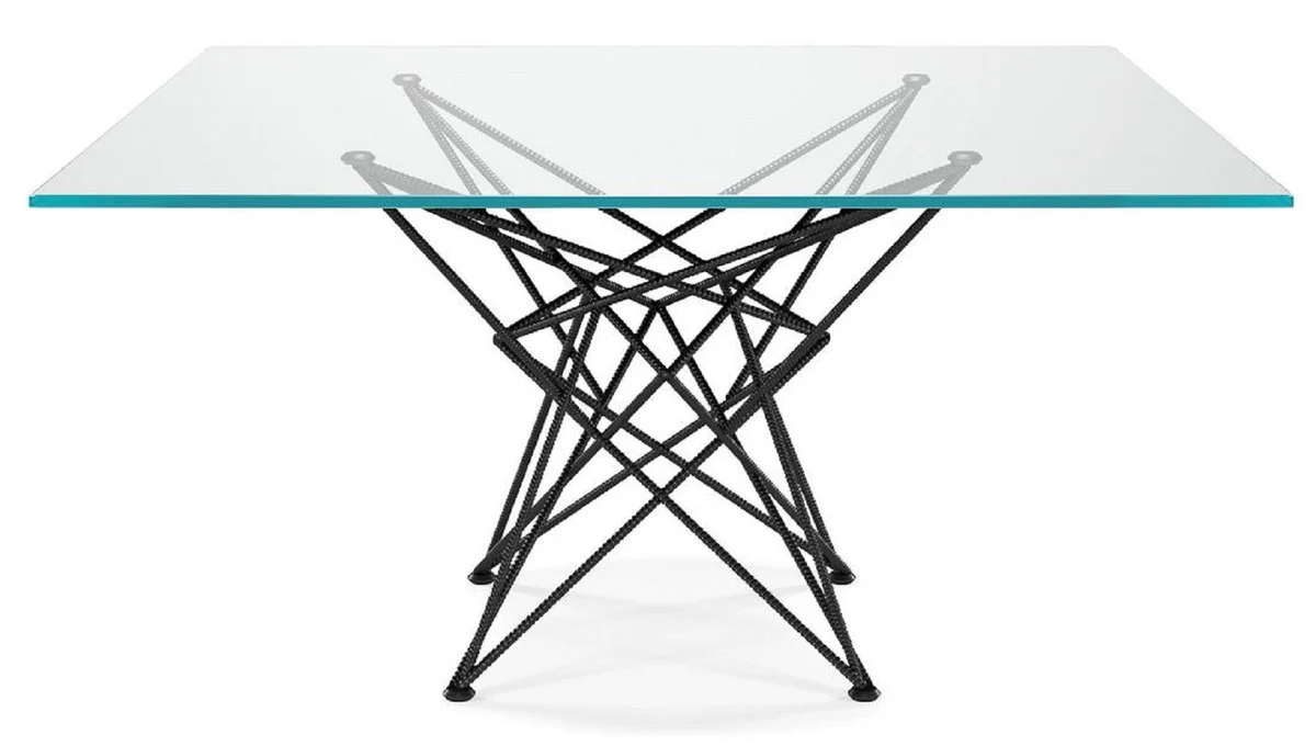 Casa Padrino Mesa de Comedor de Lujo con Tapa de Vidrio Negro - Varios Tama?os - Hecho en Italia