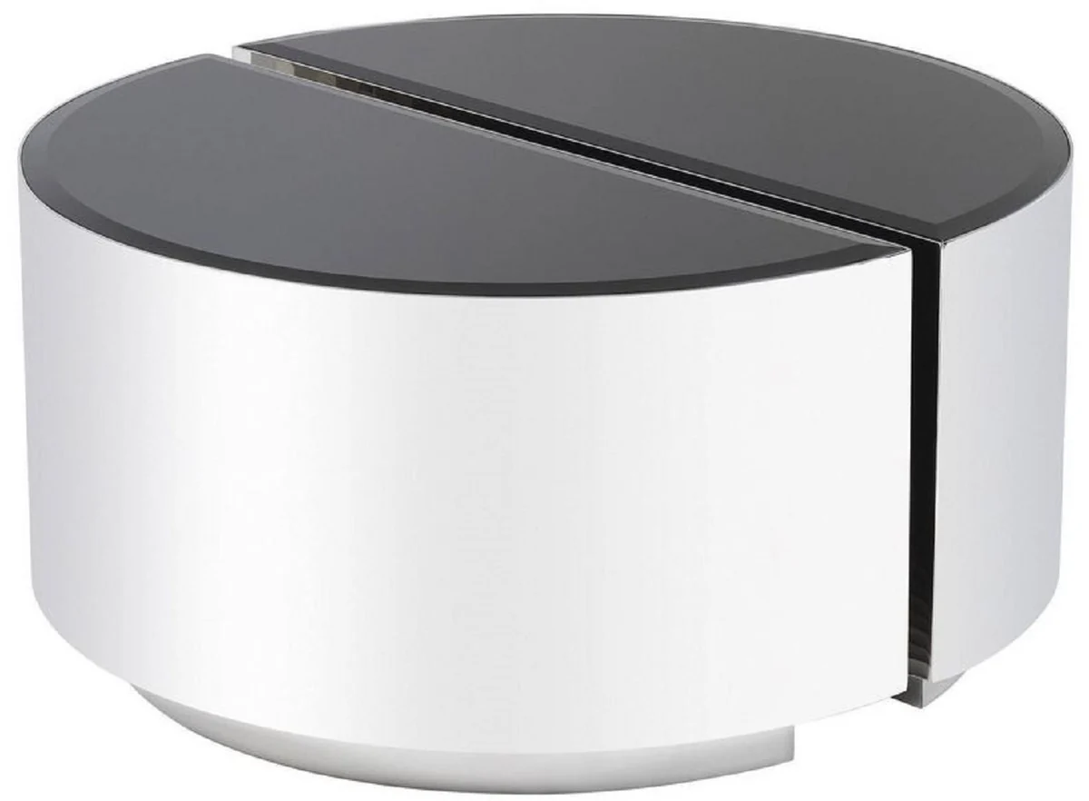 Casa Padrino conjunto de mesa auxiliar de lujo plata / negro - 2 Mesas semicirculares de acero inoxidable con tapas de vidrio biselado - Muebles de sala de lujo