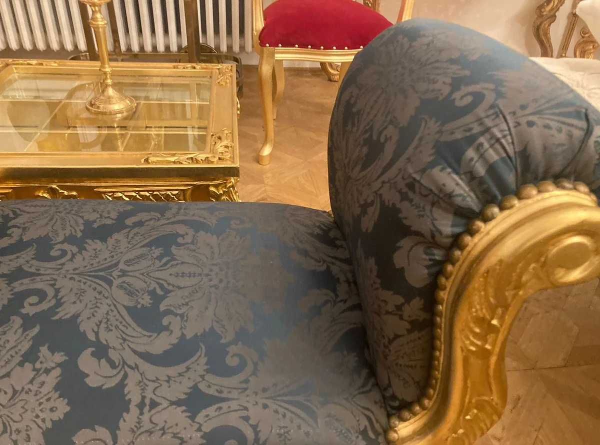 Casa Padrino taburete barroco azul oscuro / gris / oro - Taburete de estilo antiguo hecho a mano - Taburete de estilo barroco - Muebles de sal¨®n estilo barroco - Muebles estilo barroco