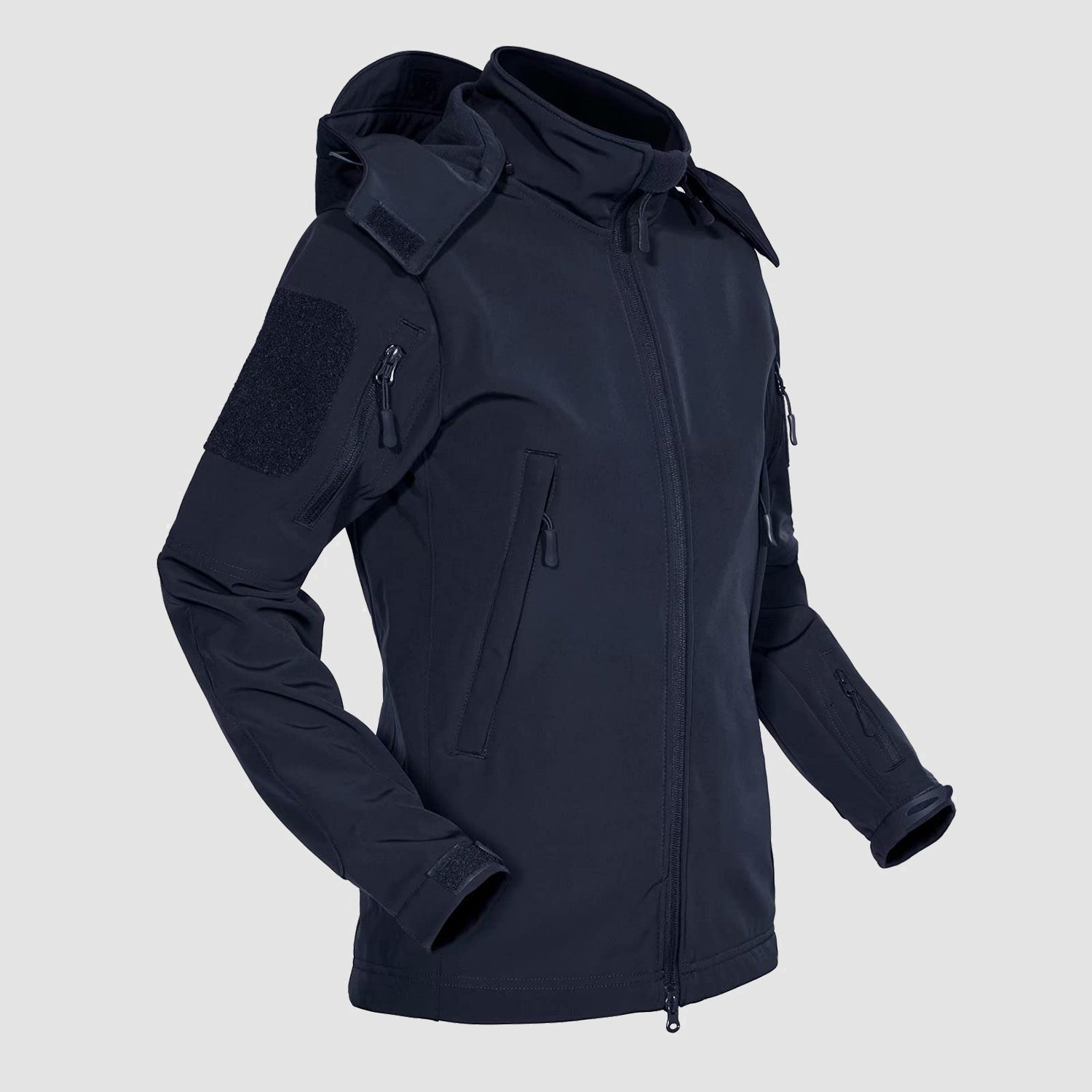Women's Hooded Winter Jacket with 6 Pockets Waterproof Windproof Softshell Fleece Tactical Coat