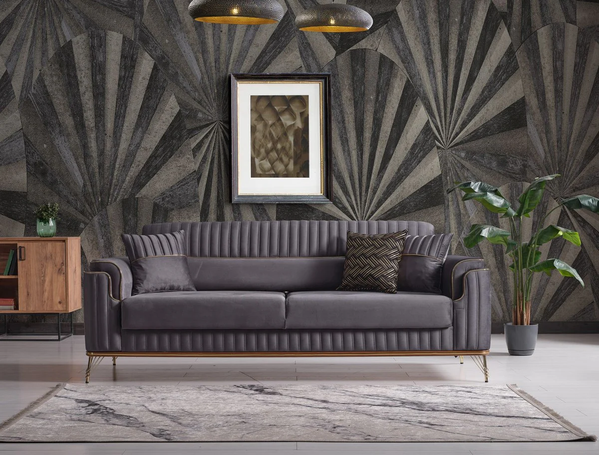 Casa Padrino sof¨¢ cama de lujo gris oscuro / marr¨®n / oro 228 x 94 x A. 88 cm - Sof¨¢ de sal¨®n con 3 almohadas - Muebles de sal¨®n de lujo