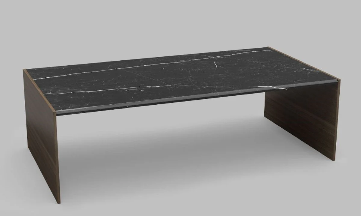 Casa Padrino mesa de centro de lujo marr¨®n / negro 132 x 72 x A. 40 cm - Mesa de sal¨®n moderna rectangular de madera maciza con encimera de m¨¢rmol - Muebles de Lujo