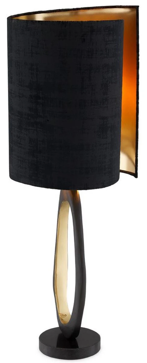 Casa Padrino lámpara de mesa de lujo negro / latón / oro Ø 32 x A. 85 cm - Lámpara de escritorio moderna con base de granito - Lámparas de Lujo