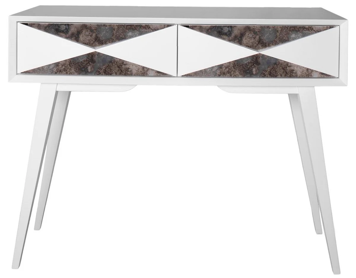 Casa Padrino Consola de Lujo Blanco Mate / Plata Antiguo 100 x 35 x A. 80 cm - Consola de Madera Maciza Espejada y 2 Cajones - Muebles de Lujo - Interiores de Lujo