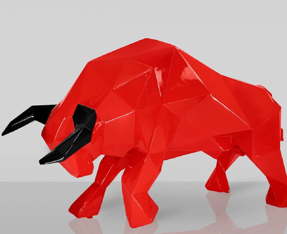 Casa Padrino escultura decorativa XXL toro rojo / negro 220 cm - Figura decorativa de jard¨ªn abstracta de tama?o natural