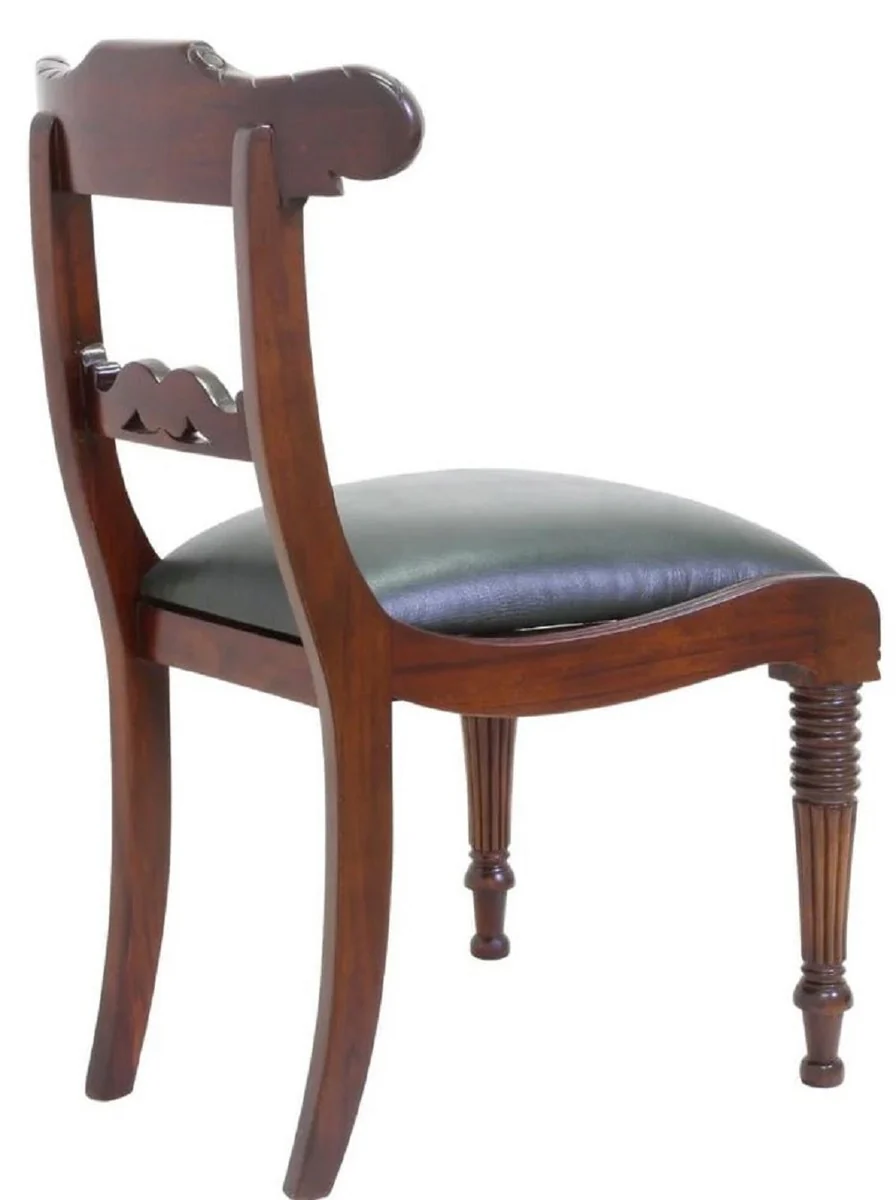 Casa Padrino silla de comedor Art Nouveau de lujo de caoba con cuero genuino marrón oscuro / verde 52 x 58 x A. 90 cm - Silla de cocina de madera maciza - Muebles de Comedor Barrocos y Art Nouveau