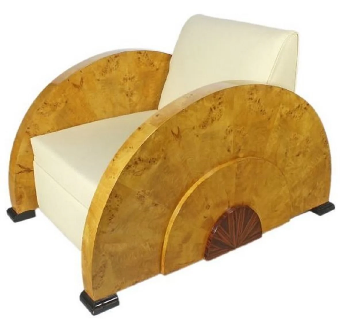 Casa Padrino Sill¨®n Art Deco Blanco / Marr¨®n Claro 75 x 110 x H. 80 cm - Sill¨®n Lounge - Muebles Art Deco - Calidad de Lujo