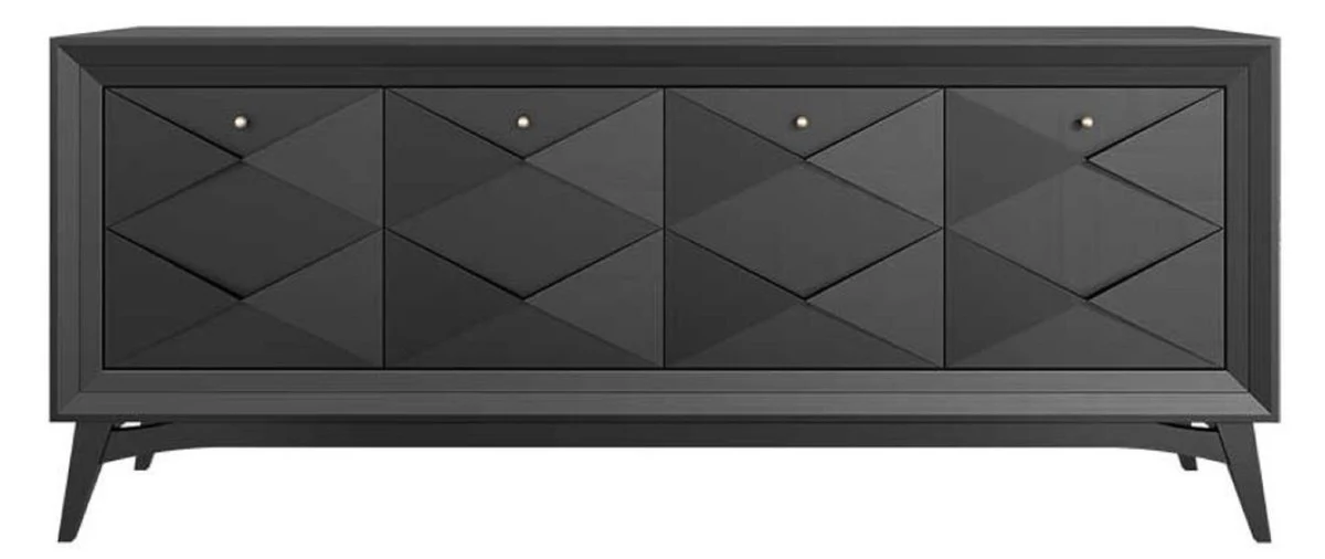 Casa Padrino aparador Art Deco de lujo negro 220 x 50 x A. 92 cm - Gabinete de madera maciza noble con 4 puertas - Muebles de comedor - Muebles Art Deco - Muebles de lujo