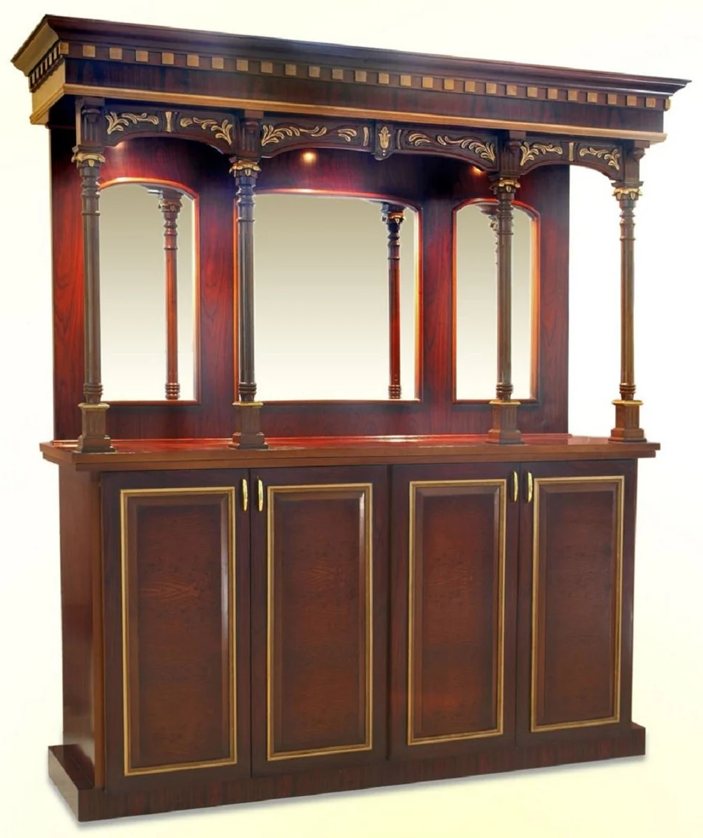 Casa Padrino barra de vinos de lujo marr¨®n / marr¨®n oscuro / crema / oro 200,7 x A. 218,4 cm - Barra de madera maciza con iluminaci¨®n y encimera de m¨¢rmol - Muebles de Bar