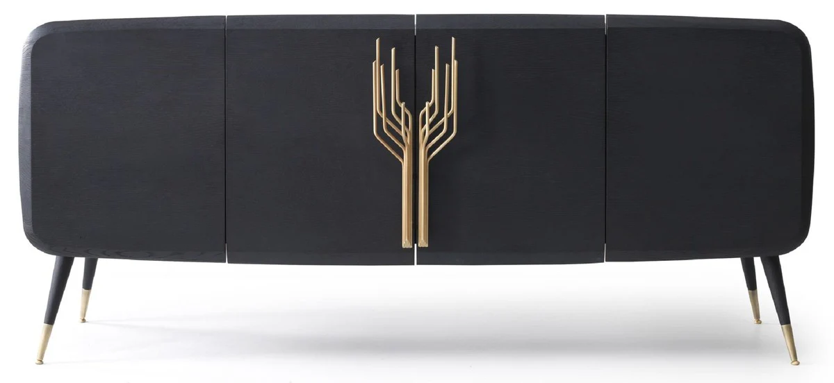 Casa Padrino aparador de lujo negro / lat¨®n antiguo 220 x 55 x A. 98 cm - Armario de madera maciza con 4 puertas - Muebles de comedor - Muebles de sal¨®n - Muebles para hoteles - Muebles de lujo