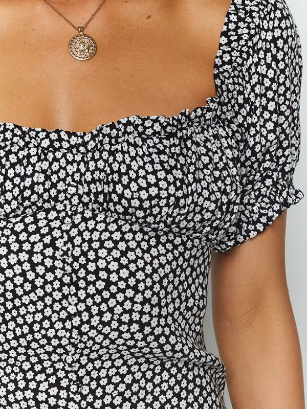 Sexy Square Collar Printed Split Dress