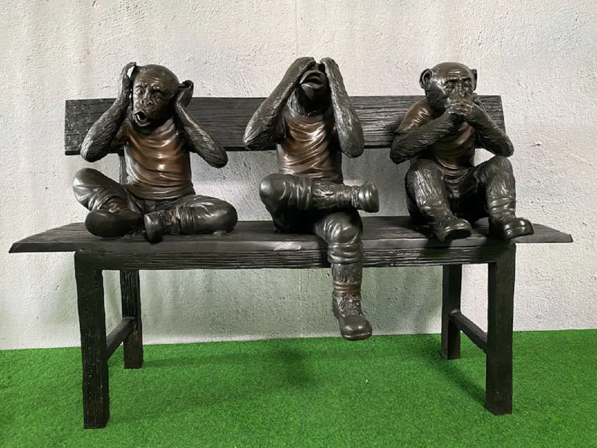Casa Padrino escultura de bronce de lujo 3 monos en banco 112 x 46 x A. 76 cm - Figura de decoración de salón - Accesorios de decoración de lujo