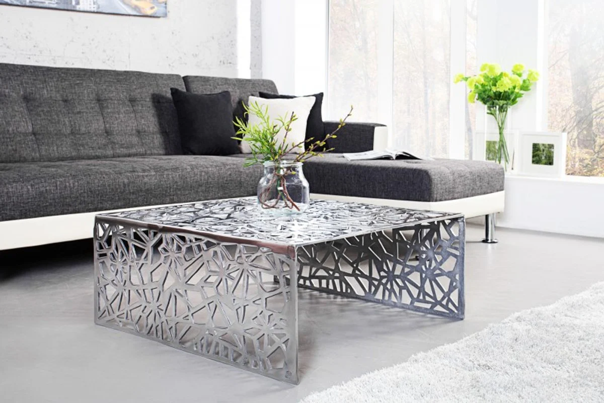 Mesa de centro Art Deco Casa Padrino metal plata 60 x 60 x A. 32 cm - Mesa Art Nouveau - Muebles de sala de estar