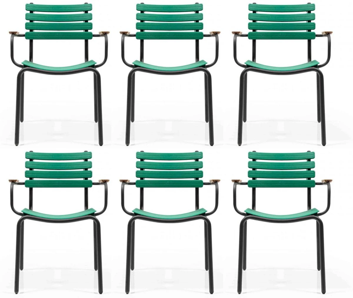 Casa Padrino conjunto de sillas de jardín de lujo verde / marrón / negro 50 x 45 x A. 79 cm - Sillas de jardín modernas con reposabrazos - Muebles de Jardín y Gastronomía