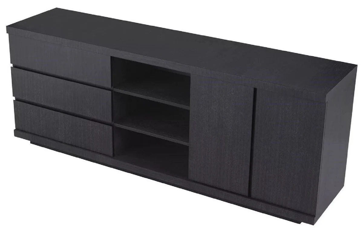 Casa Padrino Aparador de Lujo Negro Gris 220 x 52,5 x A. 85,5 cm - Mueble de Madera Maciza con 3 Cajones y 2 Puertas - Muebles de Salón y Hotel - Calidad de Lujo