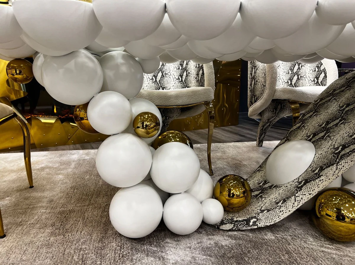 Casa Padrino mesa de comedor de dise?o de lujo con tapa de vidrio blanco / oro / negro 230 x 120 x A. 76 cm - Muebles de comedor - Muebles de lujo - Muebles de dise?o