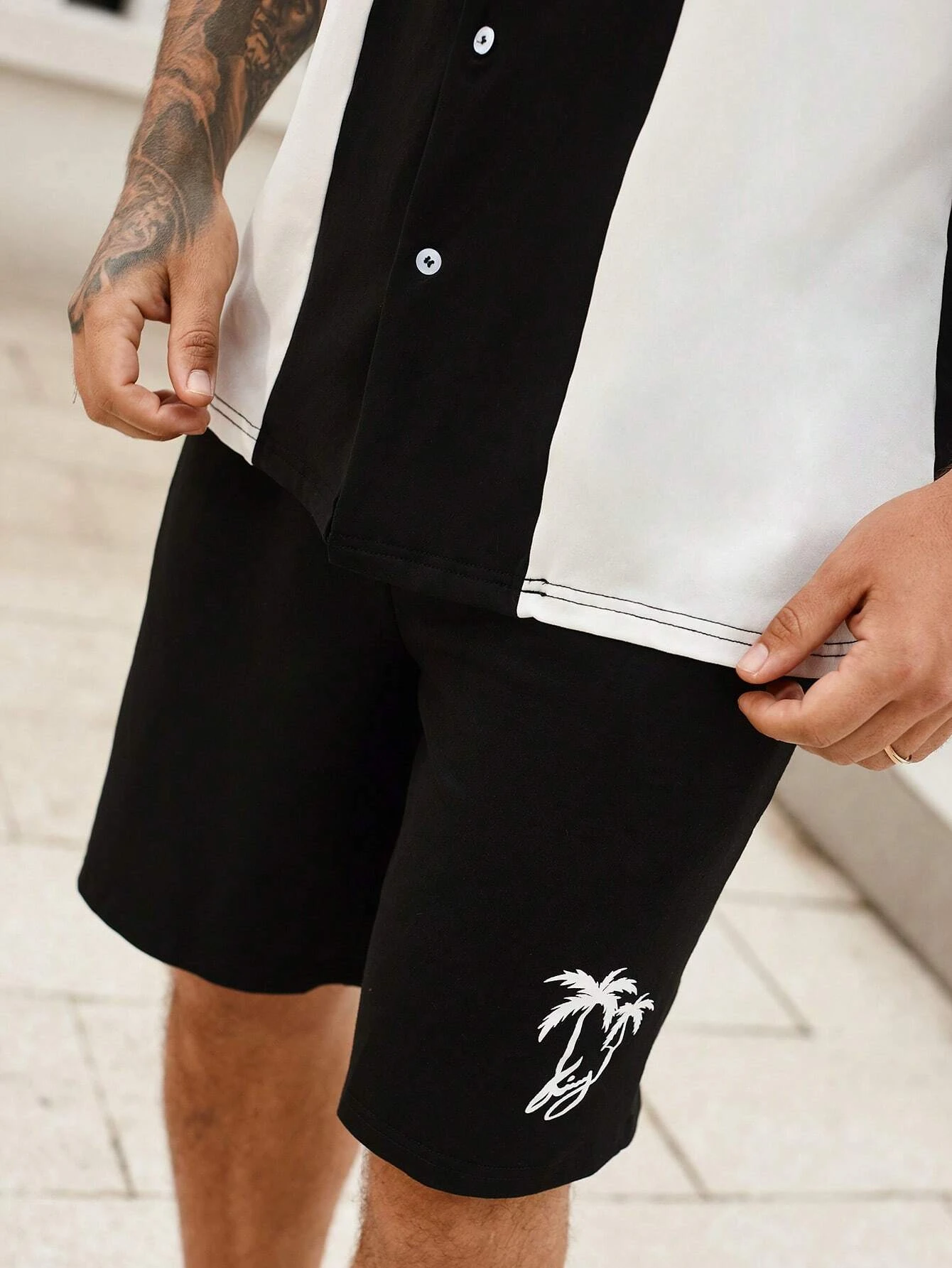 Suitmens Men's Hawaiian Print Short Sleeve Shirt Set 008