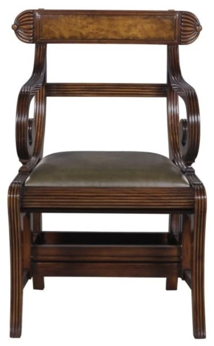 Casa Padrino silla de biblioteca de caoba marrón / verde 57 x 53 x H. 89 cm - Silla de Lujo con Escalera