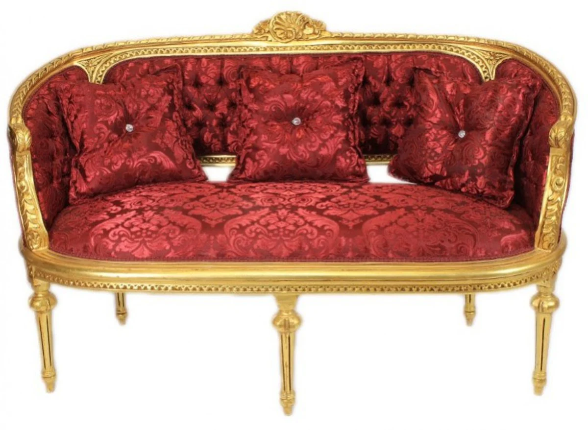 Casa Padrino Baroque Living Set Marseille Bordeaux Pattern / Gold - sofa + 2 armchairs