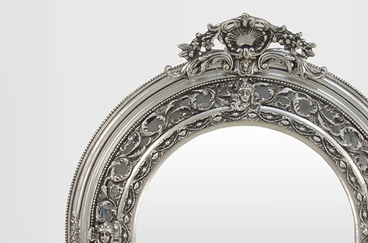 Large sumptuous baroque mirror half round silver 185 x 110 cm