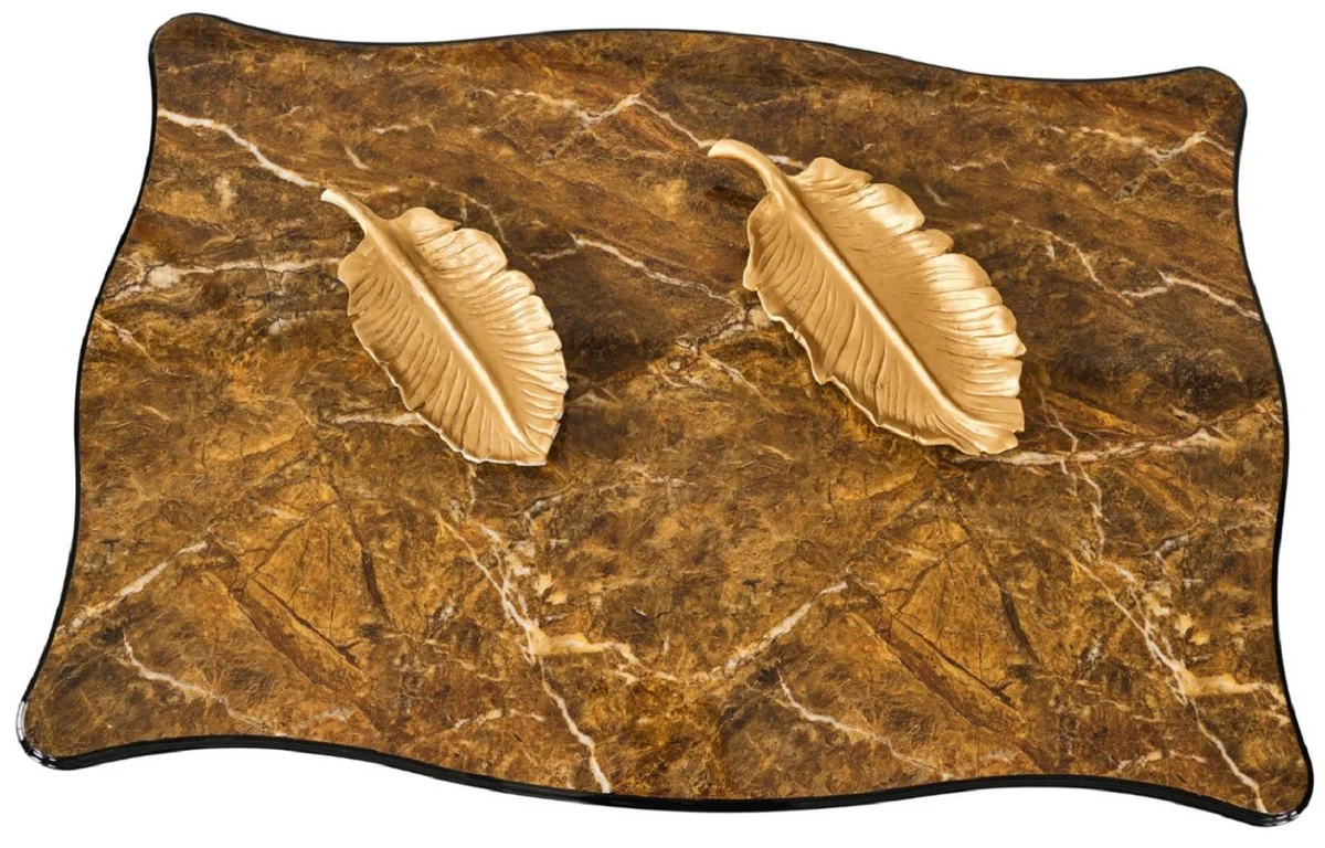 Casa Padrino mesa de centro barroco de lujo marr¨®n / negro / oro 117 x 77 x A. 46 cm - Magn¨ªfica mesa de sal¨®n de madera maciza con tablero en aspecto de m¨¢rmol - Muebles Barrocos