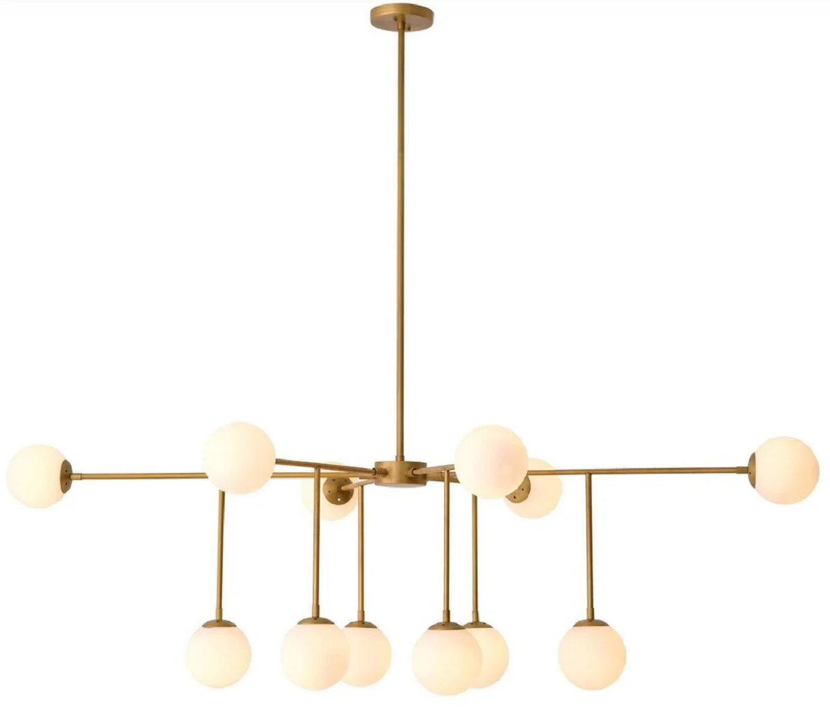 Casa Padrino araña de luces de lujo latón antiguo / blanco 187 x 120 x A. 50 cm - Araña de luces de salón con brazos ajustables - Iluminación de lujo - Interior de lujo - Calidad de lujo