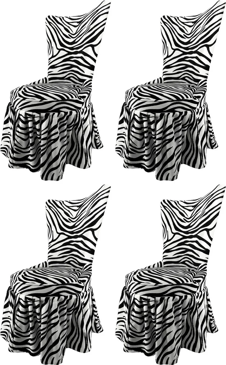 Pomp??s by Casa Padrino Sillas de Comedor de Castillo Barroco de Lujo Cebra Negro / Blanco - Sillas Barroco de Pomp??s Dise?adas por Harald Gl??ckler - 4 Sillas de Comedor