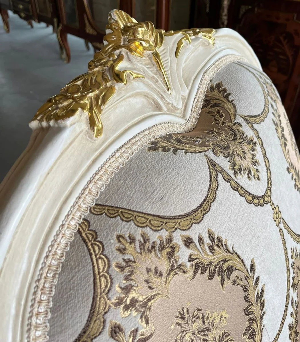 Casa Padrino mecedora barroco gris / marr¨®n / crema / blanco / oro - Mecedora hecha a mano con reposabrazos y reposapi¨¦s - Muebles barrocos - Muebles de sal¨®n en estilo barroco