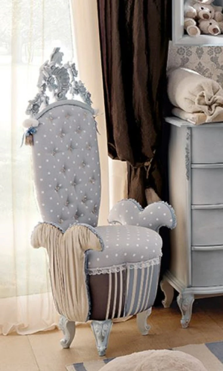 Casa Padrino sillón infantil barroco de lujo gris / multicolor / azul claro - Magnífico sillón de habitación infantil en estilo barroco - Muebles de habitación infantil barrocos - Hecho en Italia