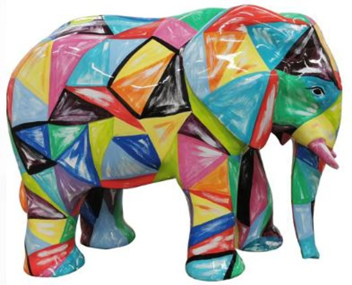 Casa Padrino escultura decorativa de diseño elefante colorido 90 x A. 70 cm - Figura de decoración de jardín resistente a la intemperie - Accesorios Decorativos
