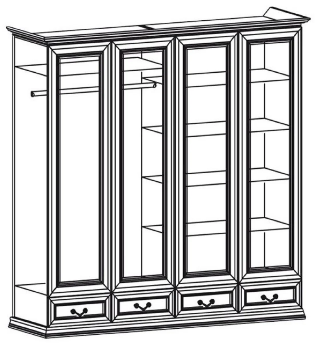 Casa Padrino armario de dormitorio de lujo marr¨®n 212,6 x 60,5 x A. 207,9 cm - Armario de madera maciza con 4 puertas y 4 cajones - Muebles de dormitorio de madera maciza de lujo