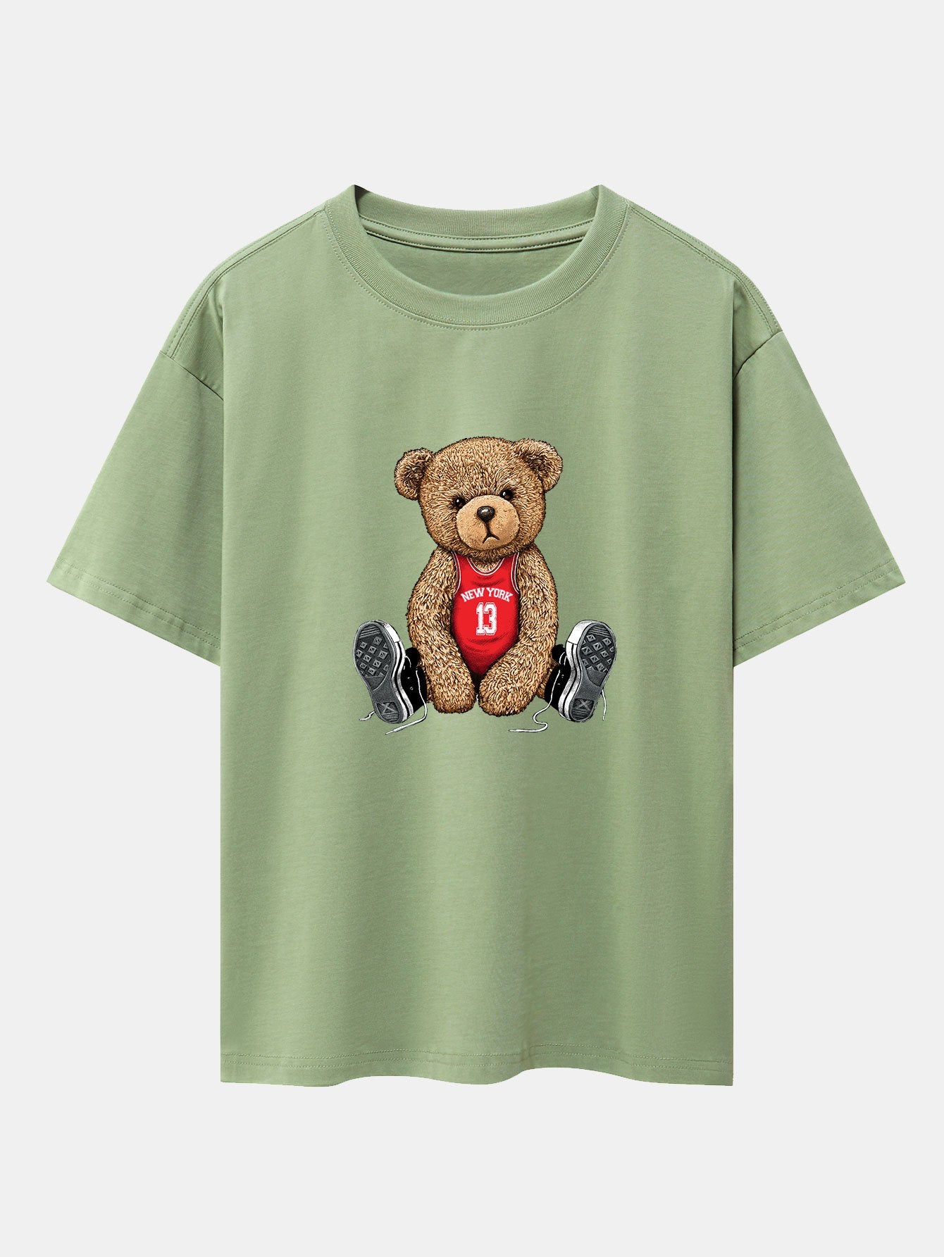 New York Bear Print Drop Shoulder Oversize T-Shirt