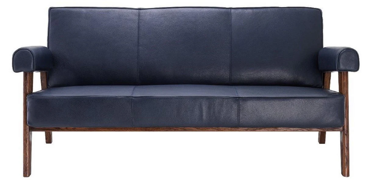 Casa Padrino sof¨¢ de piel genuina de lujo azul / marr¨®n 160 x 78 x A. 74 cm - Sof¨¢ de sal¨®n con cuero de b¨²falo fino - Muebles de sal¨®n - Colecci¨®n de Lujo