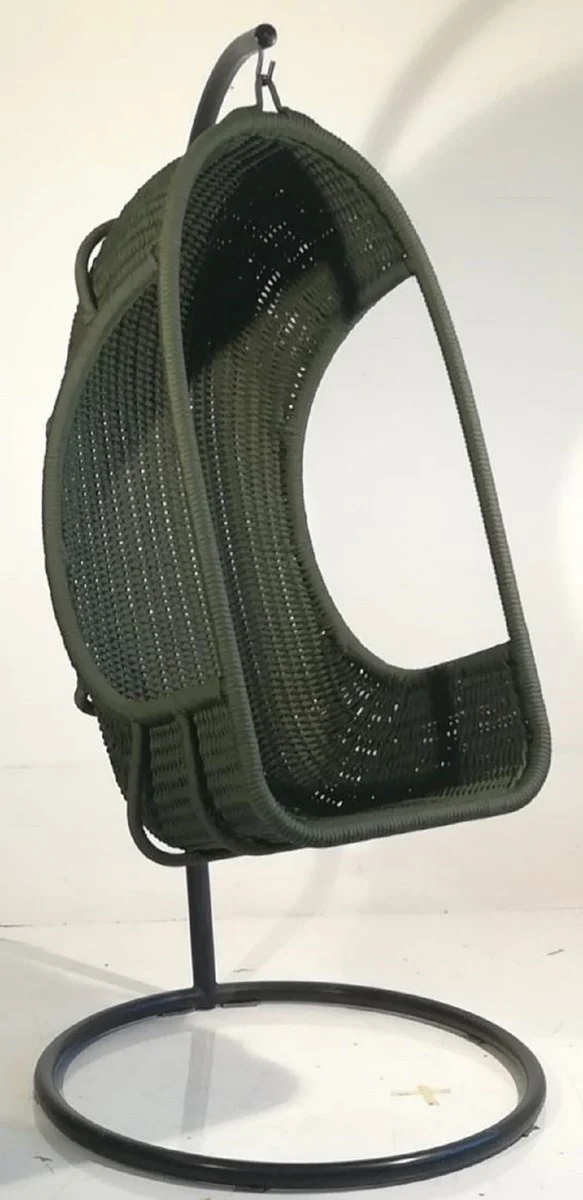 Casa Padrino sillón mecedora de lujo verde militar / negro 66 x 60 x A. 130 cm - Sillón resistente a la intemperie tejido a mano - Muebles de jardín para sala de estar - Calidad de Lujo