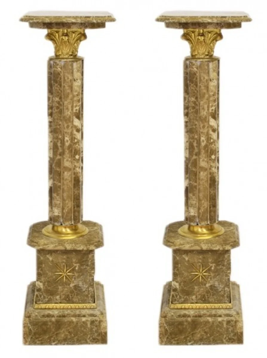 Casa Padrino Baroque marble columns set gray-brown / gold - marble column (2 pcs)