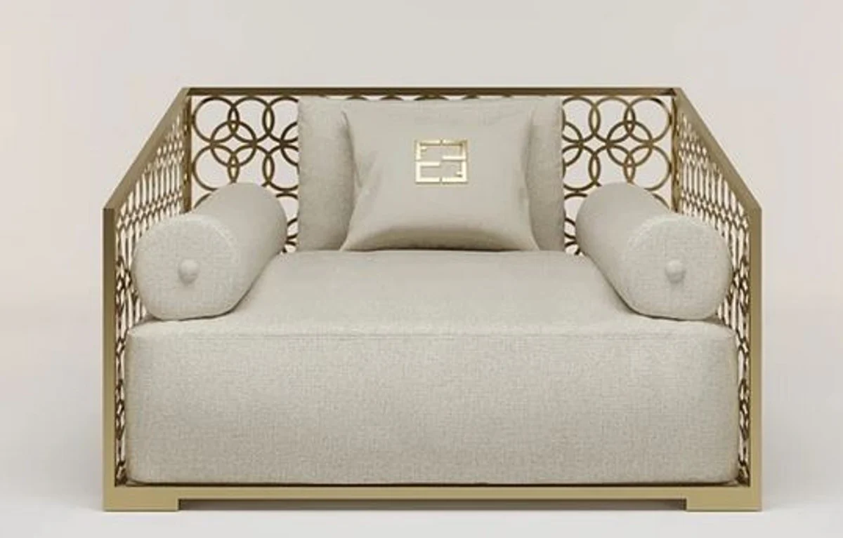 Casa Padrino sillón de lujo marfil / oro champán 135 x 109 cm - Sillón hecho a mano con cojines - Sillón de salón - Sillón de jardín - Sillón de jardín - Muebles de hotel - Calidad de Lujo