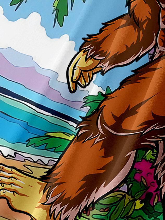 Christmas Bigfoot Chest Pocket Short Sleeve Casual Shirt