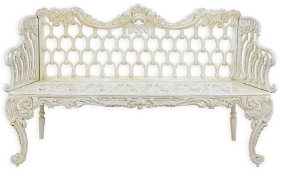 Casa Padrino banco de jard¨ªn barroco crema blanco 159 x A. 93 cm - Magn¨ªfico banco de jard¨ªn de hierro fundido - Muebles de jard¨ªn de hierro fundido barrocos - Muebles de jard¨ªn de estilo barroco