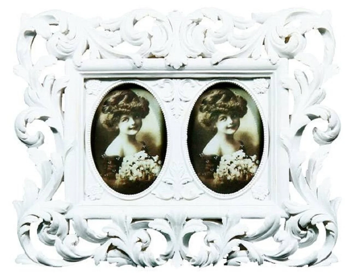 Casa Padrino marco de imagen doble barroco blanco 24 x 2 x H. 19 cm - Accesorios de Decoración Barroco