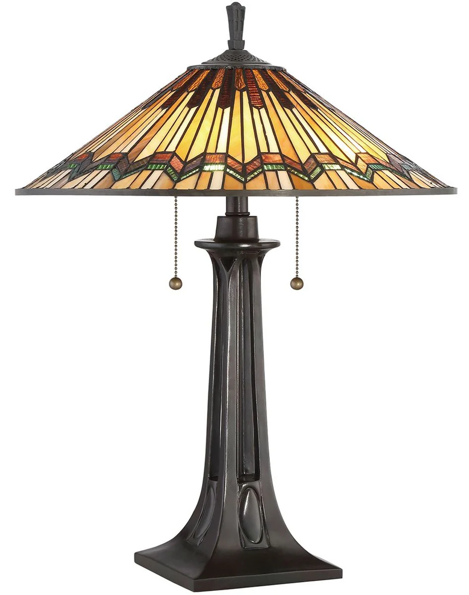 Casa Padrino lámpara de mesa Tiffany de lujo multicolor Ø 49,5 x A. 63,5 cm - Lámpara elegante Tiffany con pantalla de vidrio hecha a mano