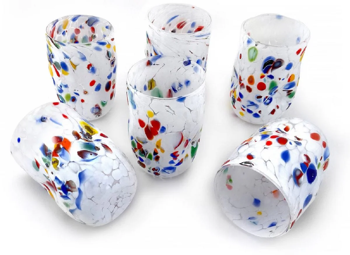 Casa Padrino conjunto de 6 vasos de agua de cristal de Murano de lujo blanco ? 8 x A. 12 cm - Hecho en Italia