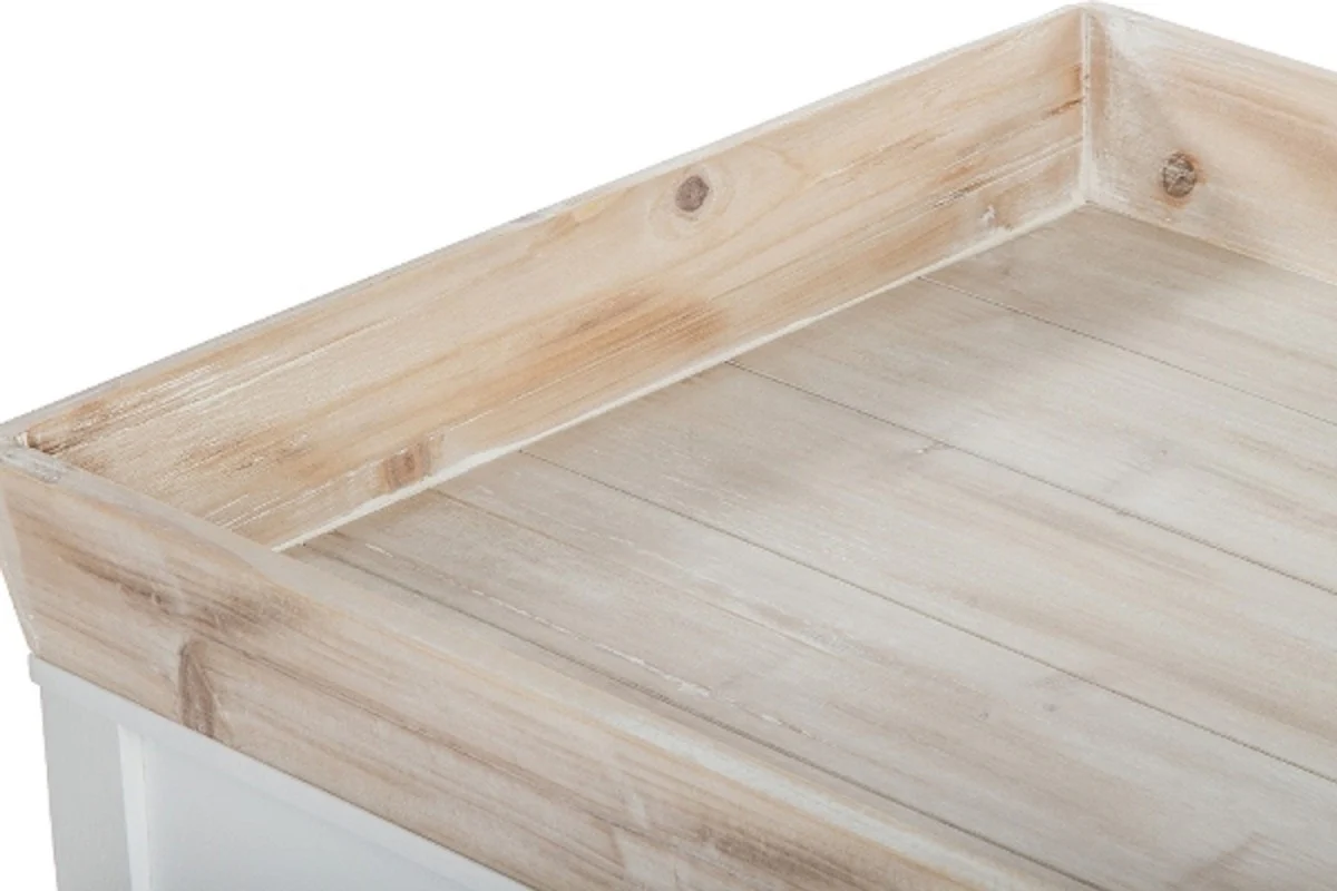 Casa Padrino mesa auxiliar de estilo campestre con bandeja extra¨ªble natural / blanco 100 x 50 x H. 55 cm - Muebles de Estilo Campestre