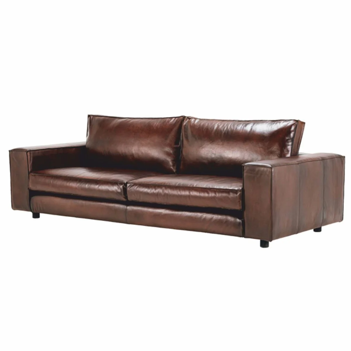 Casa Padrino sof¨¢ de cuero de lujo marr¨®n oscuro / negro 205 cm - Muebles de cuero genuino