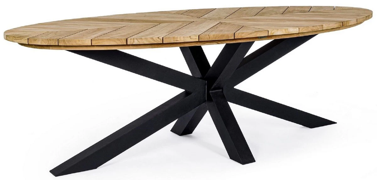 Casa Padrino mesa de jardín de lujo natural / negro 240 x 110 x A. 77 cm - Mesa de comedor ovalada con tablero de teca - Mesa de jardín y terraza - Muebles de jardín y terraza de lujo