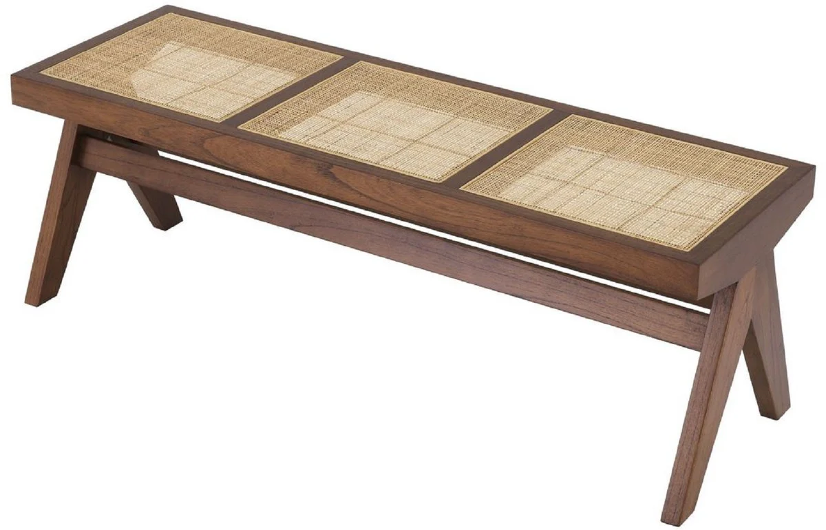Casa Padrino banco de lujo marrón / natural 136 x 46 x A. 47 cm - Banco de madera maciza con tejido de ratán tejido a mano - Muebles de Lujo