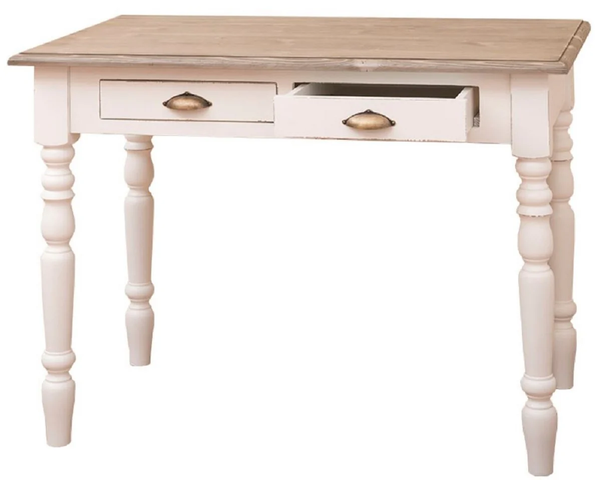 Casa Padrino escritorio de estilo campestre con 2 cajones blanco antiguo / natural / lat¨®n antiguo 109 x 60 x H. 79 cm - Muebles de Oficina de Estilo Campestre