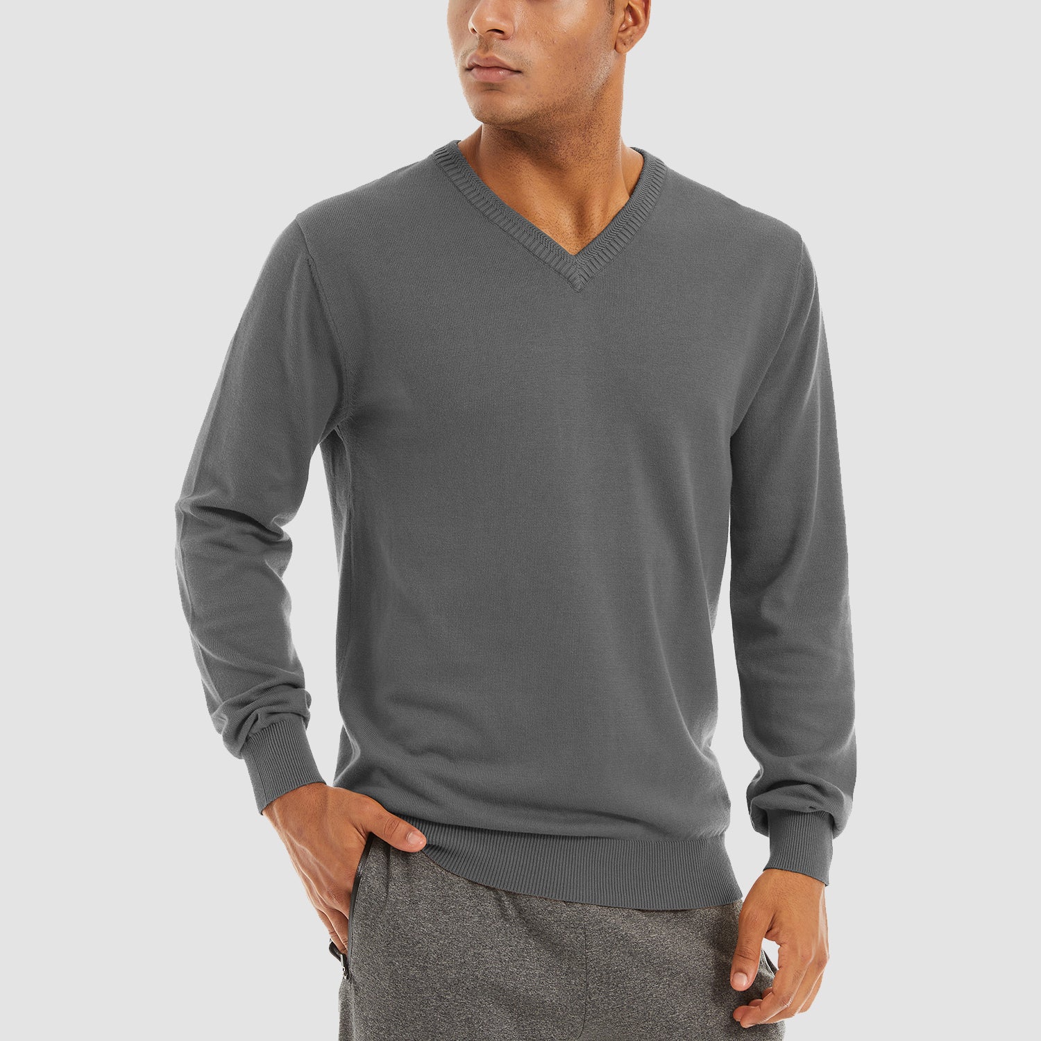 Men's Pullover Sweaters V-Neck Long Sleeve Cotton Sweatshirt
