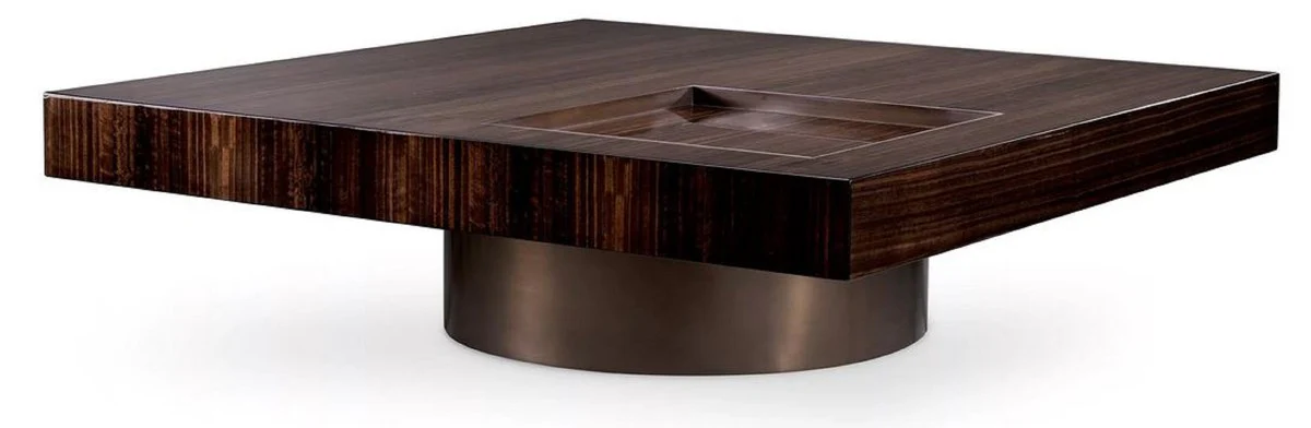 Casa Padrino mesa de centro de lujo marr¨®n oscuro alto brillo / bronce 110 x 110 x A. 31 cm - Mesa de sal¨®n cuadrada - Muebles de sal¨®n - Muebles de madera maciza - Muebles de lujo